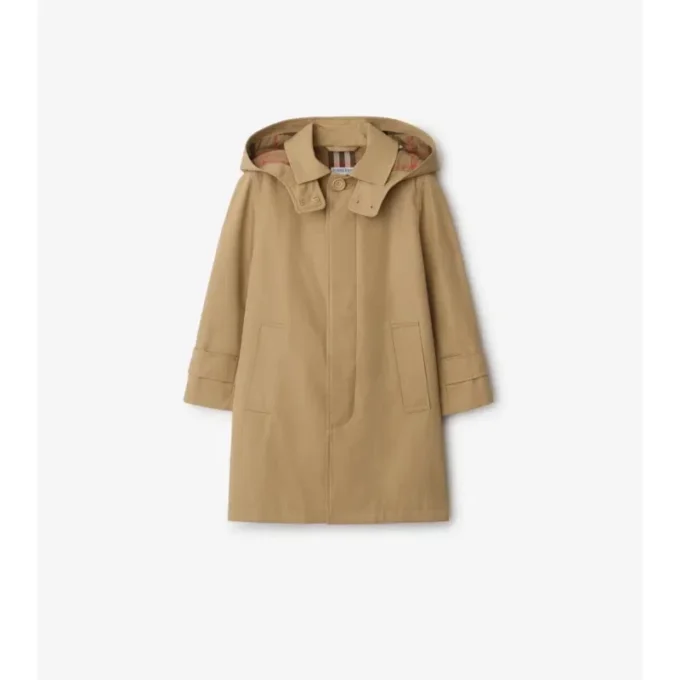 Baumwoll-Car Coat mit Kapuze