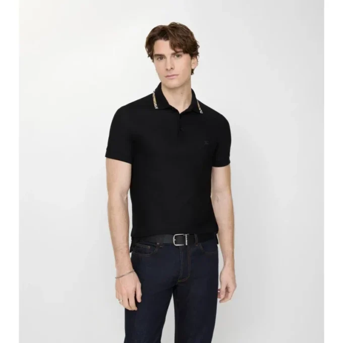 Baumwoll-Poloshirt mit Karobordüre