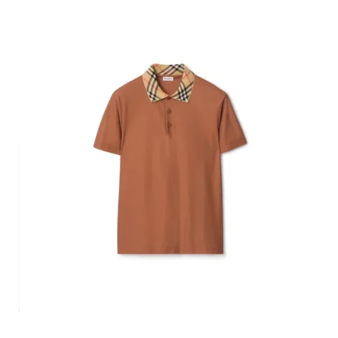 Baumwoll-Poloshirt mit Karomuster am Kragen