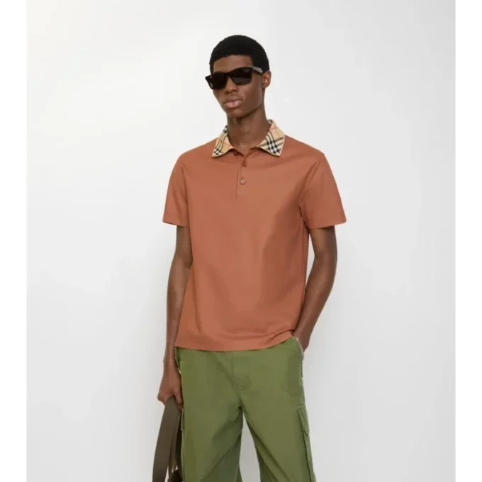 Baumwoll-Poloshirt mit Karomuster am Kragen