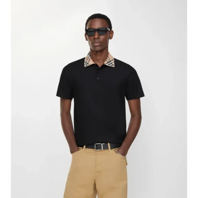 Baumwoll-Poloshirt mit Karomuster am Kragen