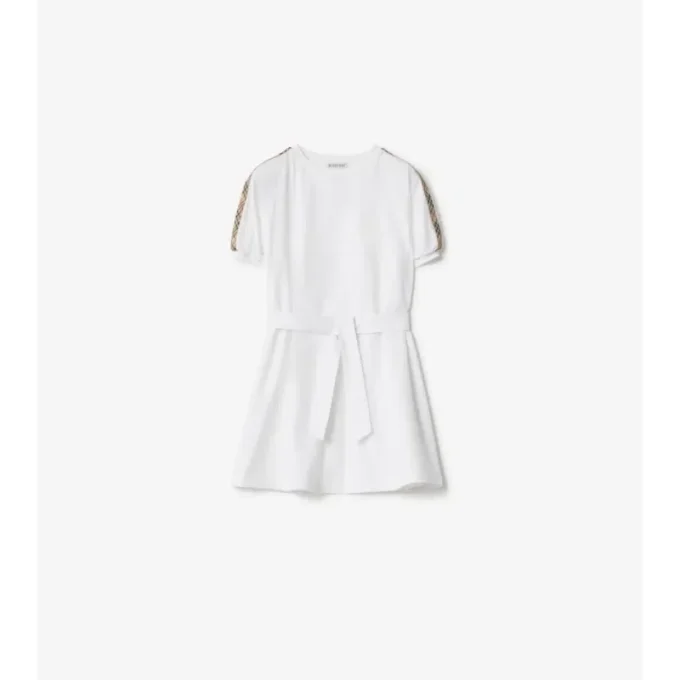 Baumwoll-T-Shirt-Kleid mit Karobordüre