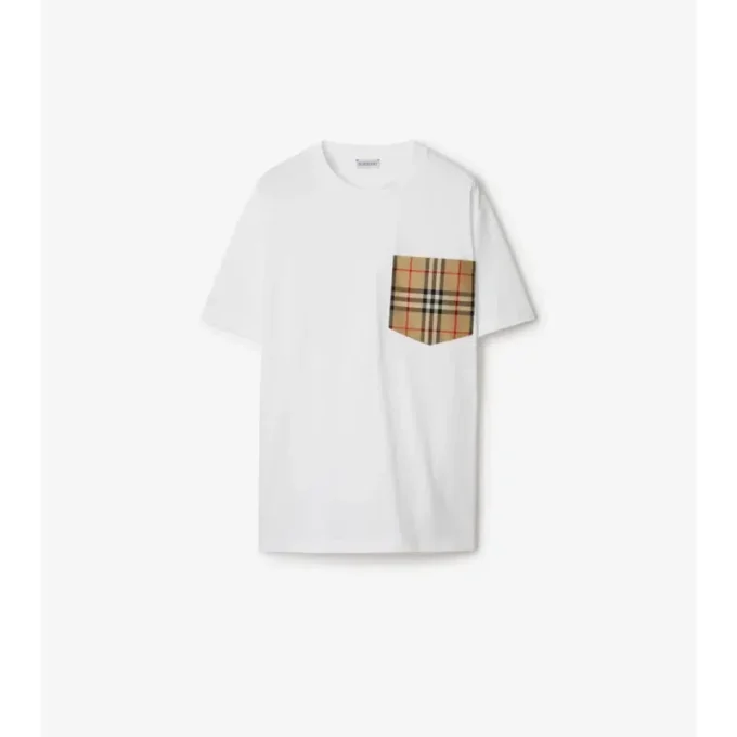 Baumwoll-T-Shirt mit Karomuster und aufgesetzter Tasche