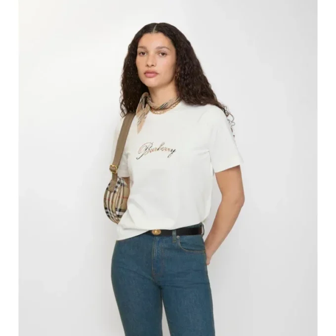Baumwoll-T-Shirt mit kursivem Logo im Karomuster