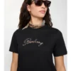 Baumwoll-T-Shirt mit kursivem Logo im Karomuster