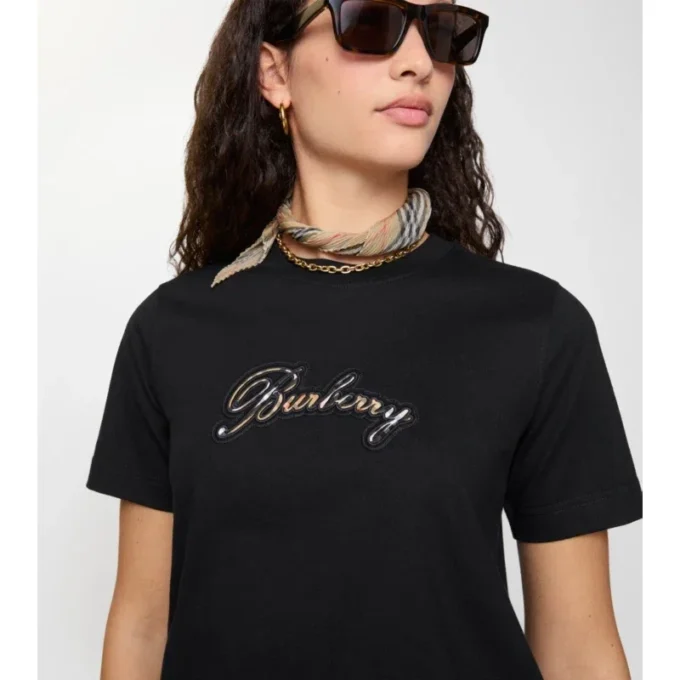 Baumwoll-T-Shirt mit kursivem Logo im Karomuster