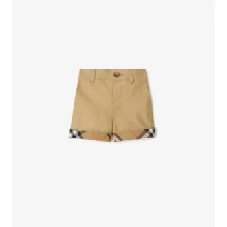 Baumwollshorts mit Karomuster und Umschlag