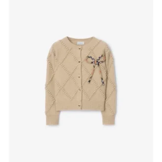 Cardigan aus Wolle und Kaschmir mit Karomuster und Schleife