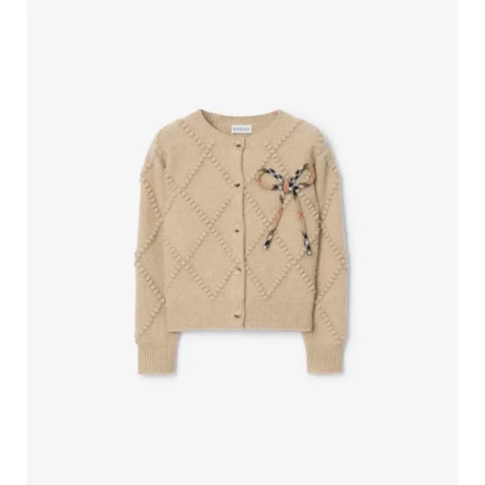 Cardigan aus Wolle und Kaschmir mit Karomuster und Schleife