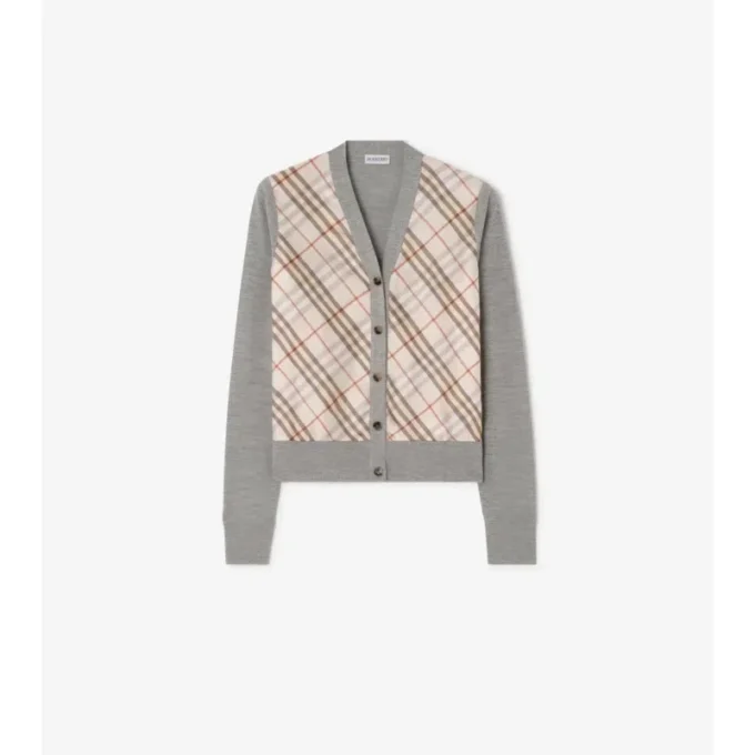 Cardigan aus Wolle und Seide mit Karomuster