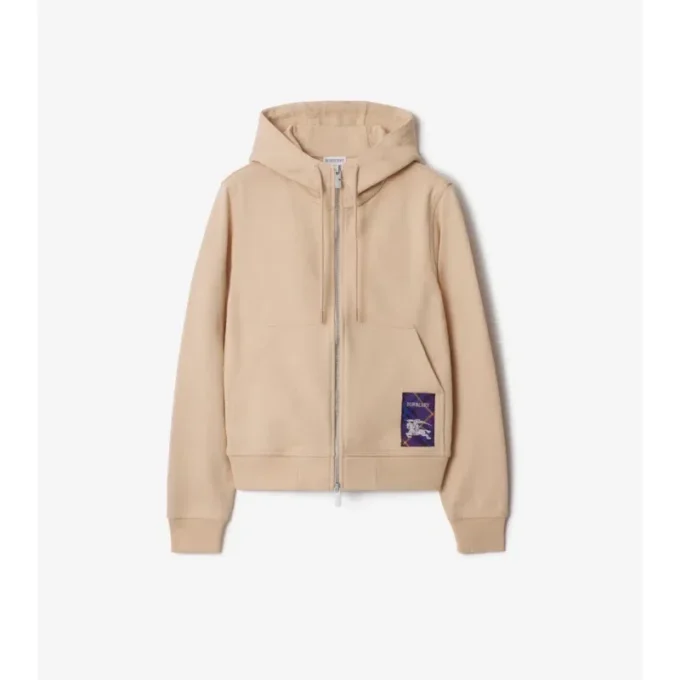 Check Label Baumwoll-Hoodie mit Reißverschluss