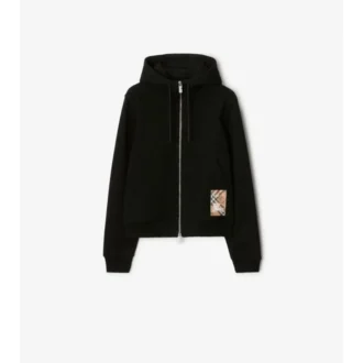 Check Label Baumwoll-Hoodie mit Reißverschluss