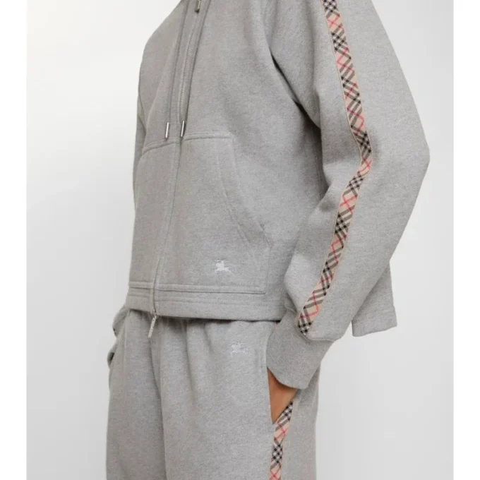 Hoodie mit Reißverschluss und Karobordüre