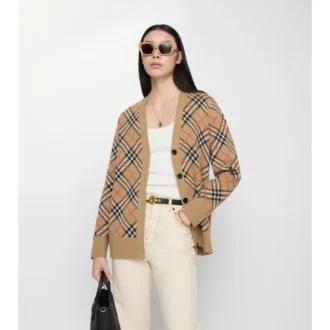 Karierte Baumwoll-Strickjacke