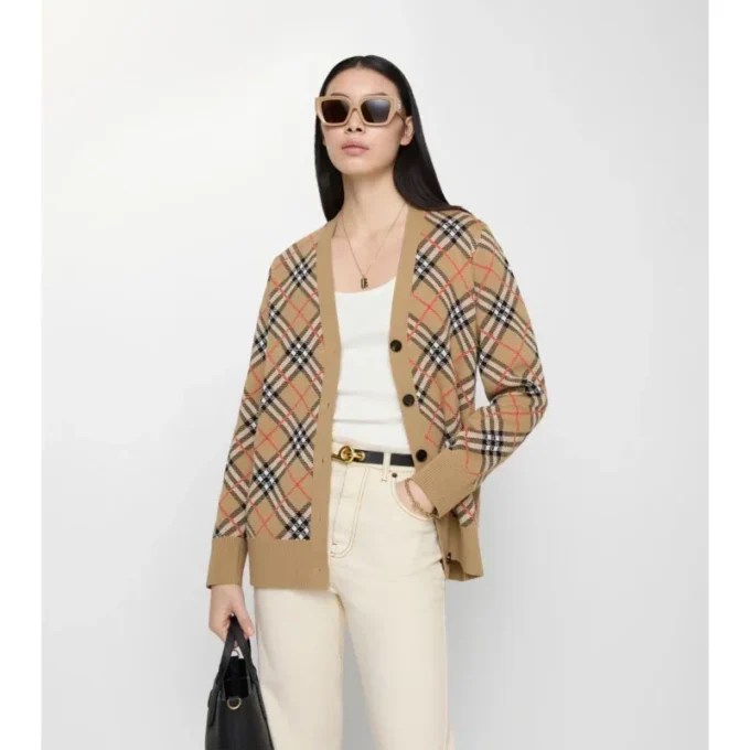 Karierte Baumwoll-Strickjacke