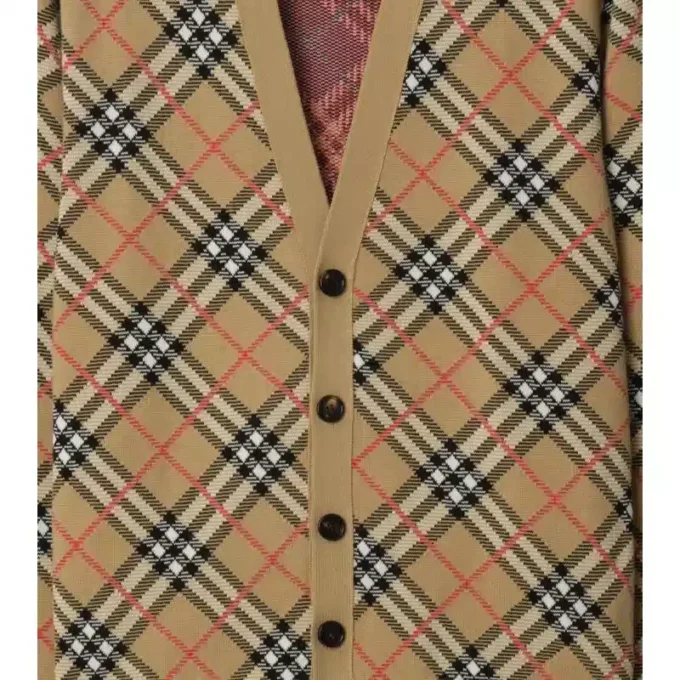 Karierte Baumwoll-Woll-Strickjacke