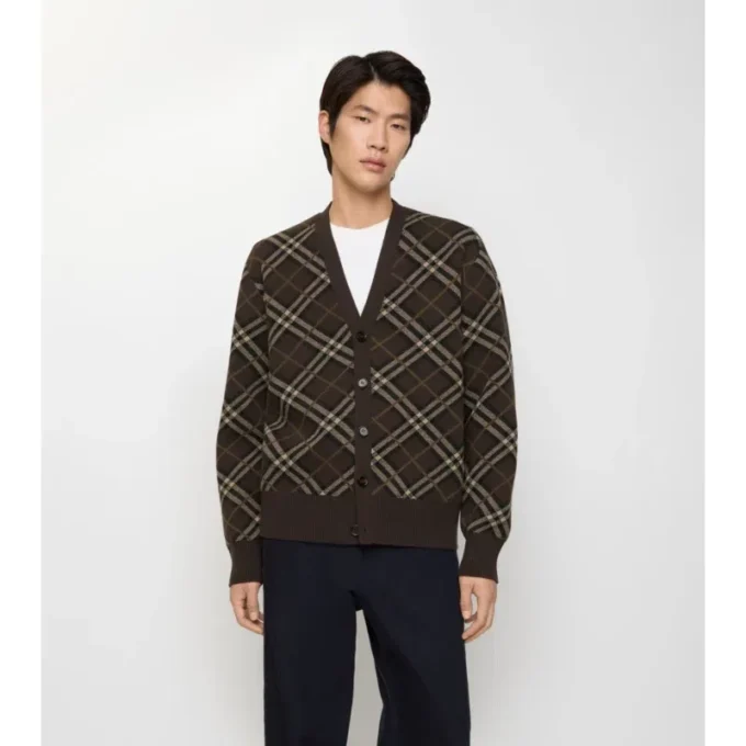 Karierte Strickjacke aus Wolle und Kaschmir
