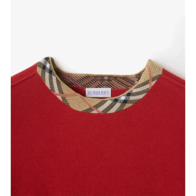 Karierter Wollpullover mit Besatz