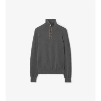 Karierter Wollpullover mit halbem Reißverschluss