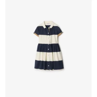 Kariertes Baumwoll-Hemd-Kleid mit Streifenbesatz