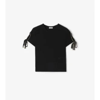 Kürzliches Baumwoll-T-Shirt mit gebundenen Ärmeln