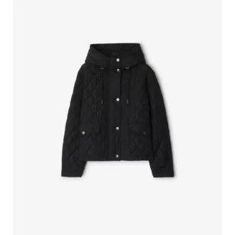 Kurze, gesteppte Nylon-Kapuzenjacke