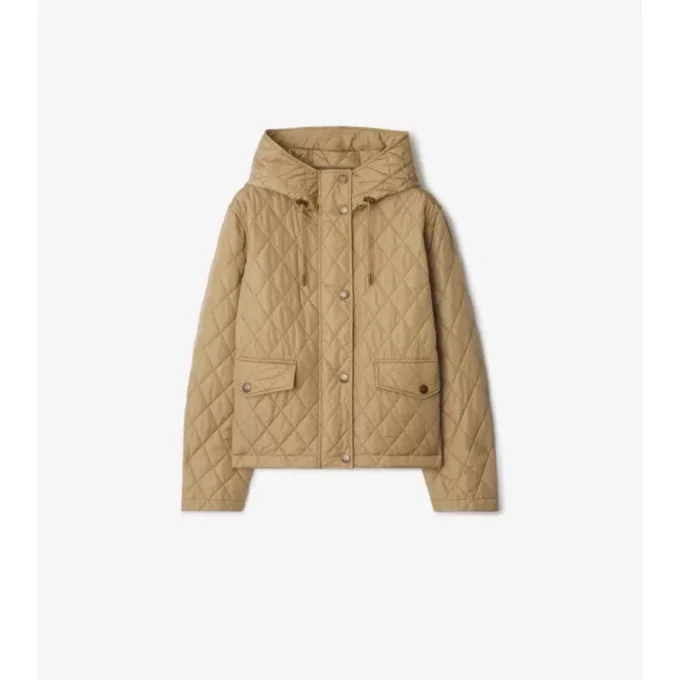 Kurze, gesteppte Nylon-Kapuzenjacke