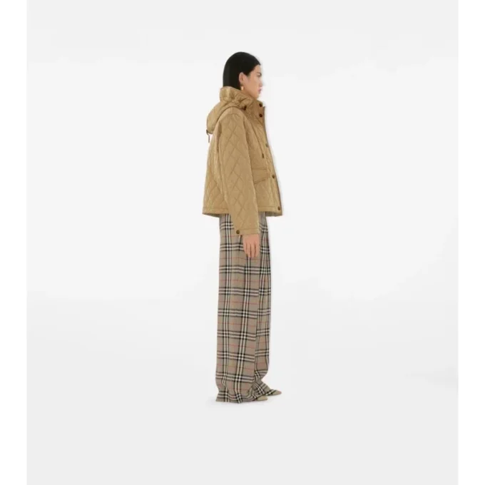 Kurze, gesteppte Nylon-Kapuzenjacke