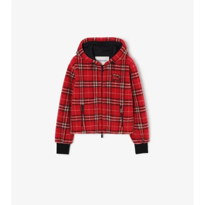 Kurze Kapuzenjacke aus Karofleece
