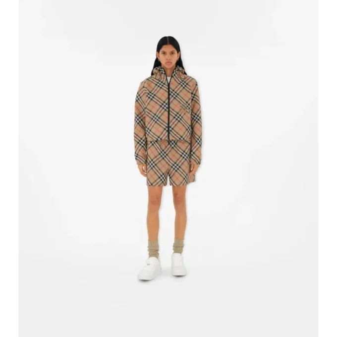 Kurze, wendbare Kapuzenjacke mit Karomuster