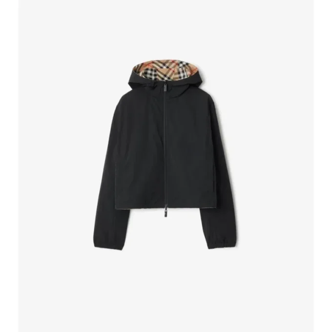 Kurze, wendbare Kapuzenjacke mit Karomuster