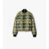 Kurze, wendbare Nylonjacke mit Gürtel und Karomuster
