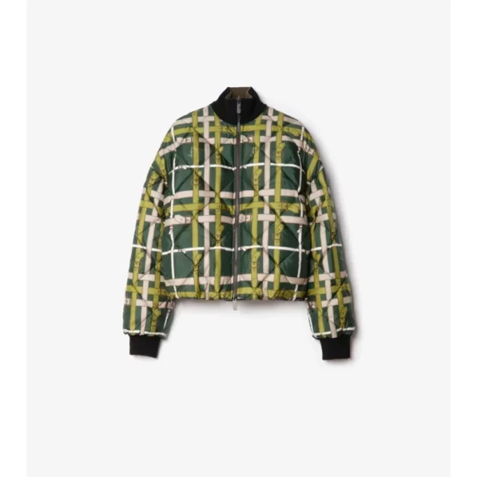 Kurze, wendbare Nylonjacke mit Gürtel und Karomuster