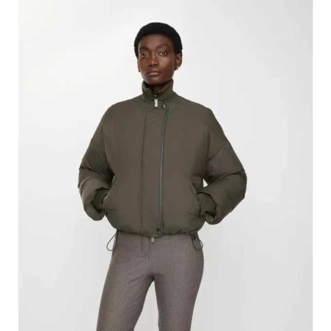 Kurze, wendbare Nylonjacke mit Gürtel und Karomuster