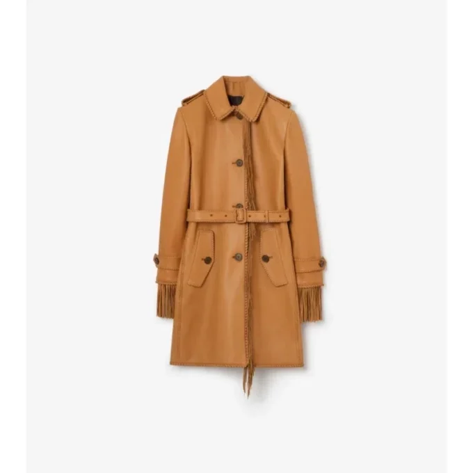 Kurzer Car Coat aus Leder mit Fransen
