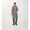 Langer, karierter Trench Coat „Foxfield“ mit Raffia-Effekt