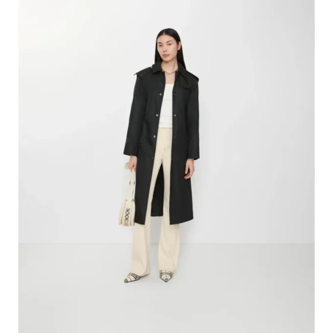 Langer Nylon-Car Coat mit Kapuze