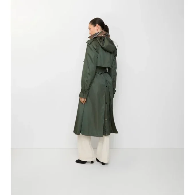 Langer Nylon-Trench Coat mit Kapuze