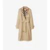 Langer Trench Coat aus Gabardine mit Karomuster und Kragen