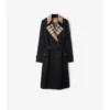 Langer Trench Coat aus Gabardine mit Karomuster und Kragen
