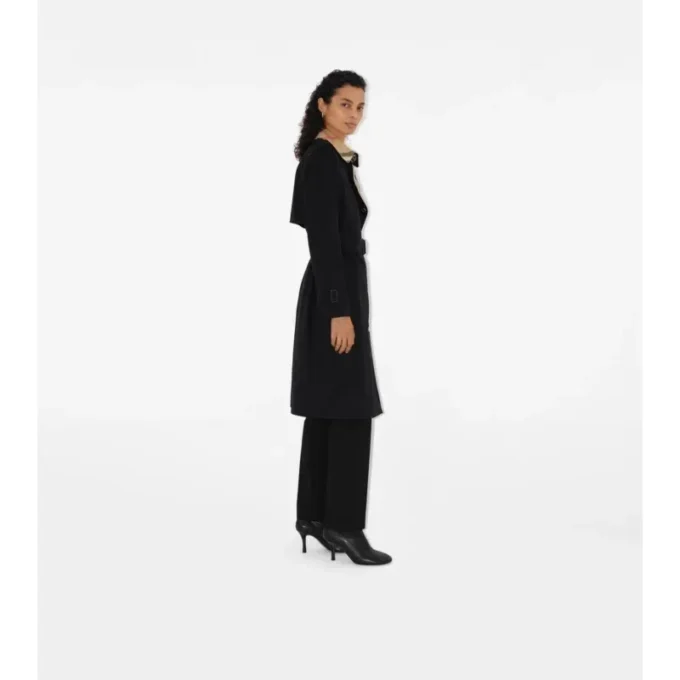 Langer Trench Coat aus Gabardine mit Karomuster und Kragen