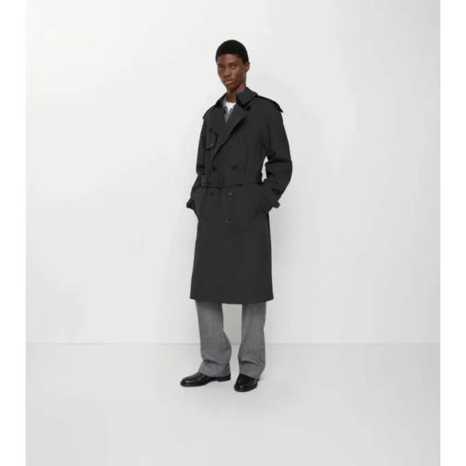 Langer Trench Coat aus gebondeter Stretchwolle