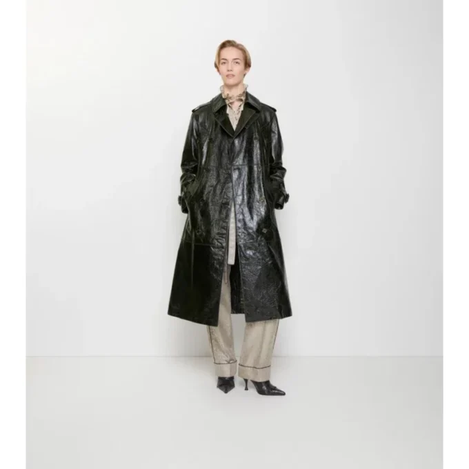 Langer Trench Coat aus geprägtem Leder