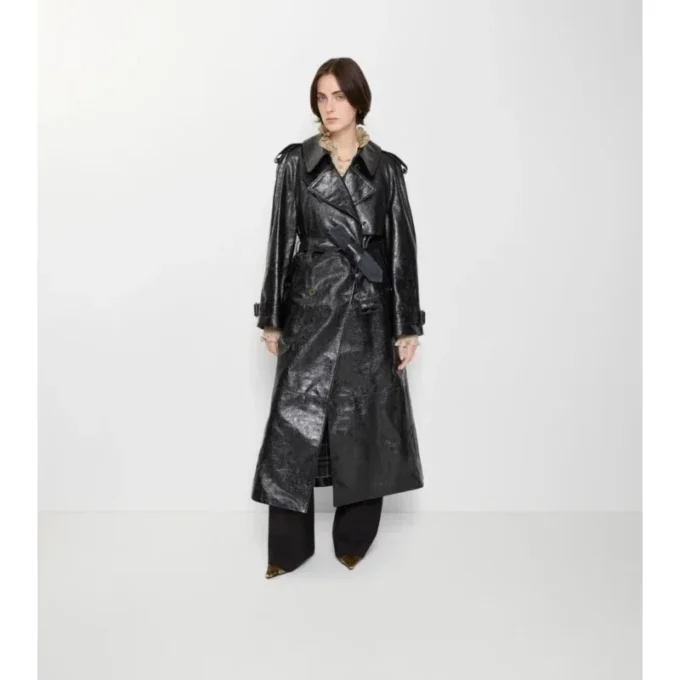 Langer Trench Coat aus geprägtem Leder