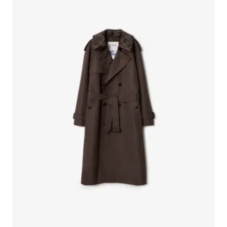 Langer Trench Coat aus Seiden-Baumwollmischung mit Karomuster und Kragen