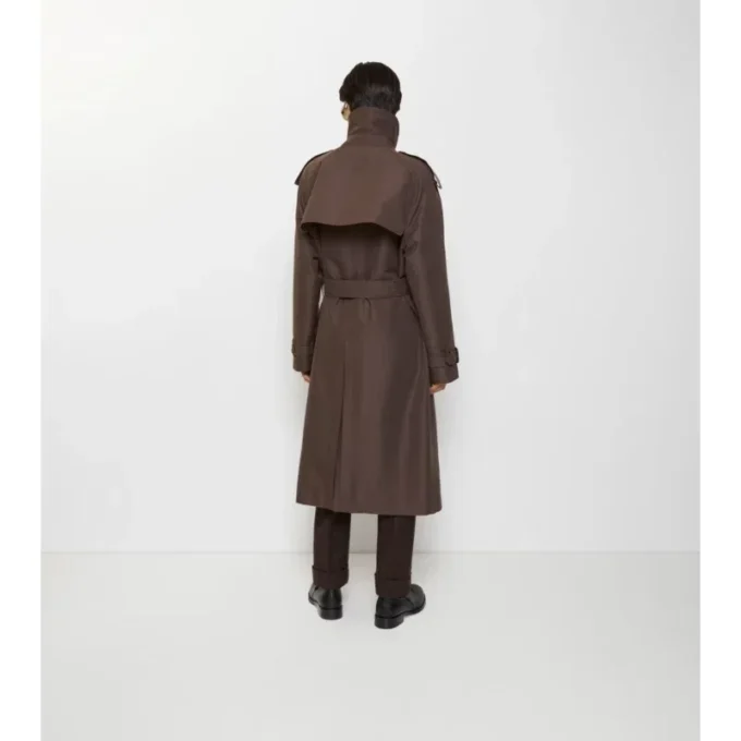 Langer Trench Coat aus Seiden-Baumwollmischung mit Karomuster und Kragen