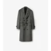 Langer Trench Coat aus Wolle mit Fischgrätenmuster