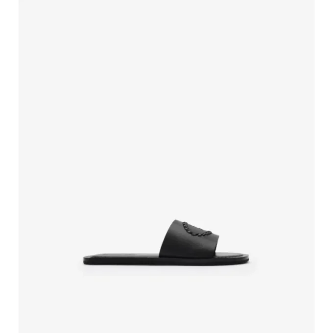 Leder-Slides mit Knight-Stempel