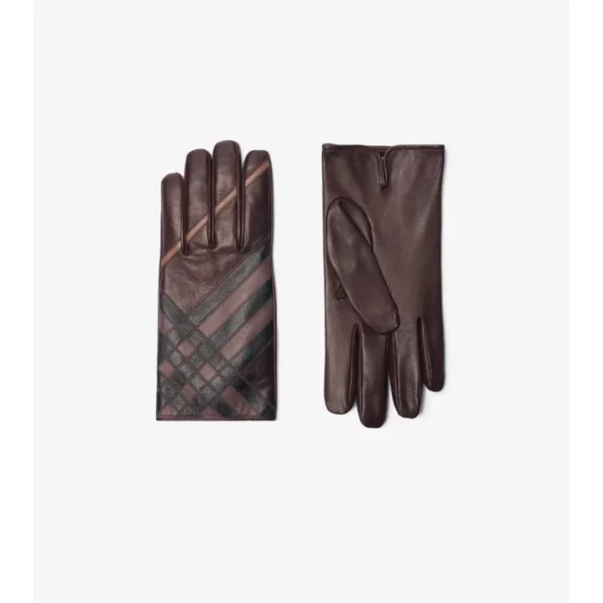 Lederhandschuhe mit Intarsien-Karomuster