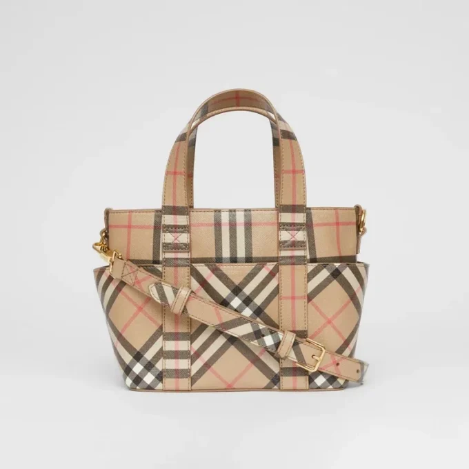 Logo-Applikation Vintage Check E-Canvas-Tragetasche